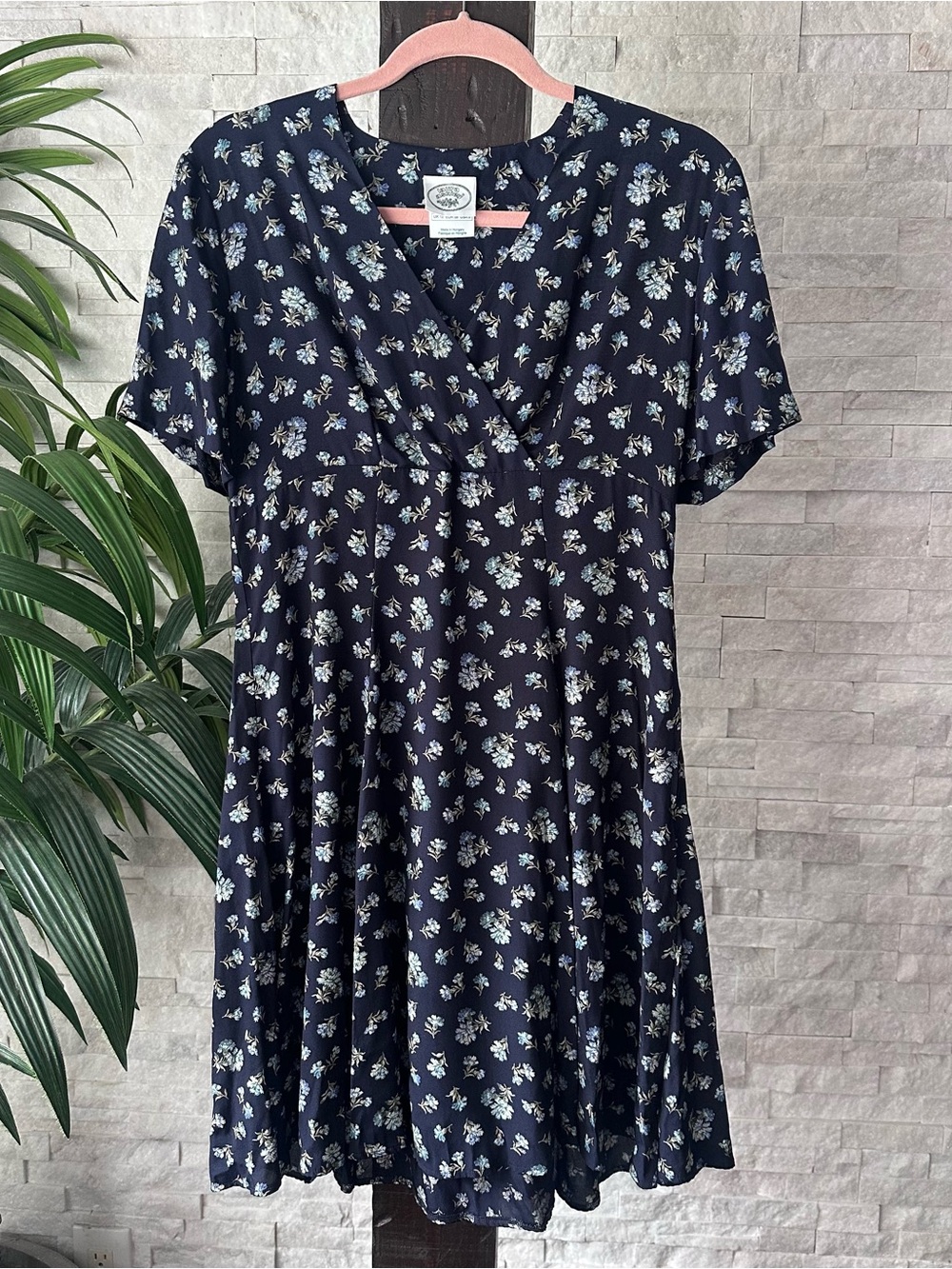 Laura Ashley Vintage Navy Blue Floral Cottagecore Whimsy Dress Size 8